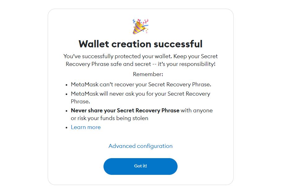 How to Create a Web3 Wallet — You've successfully created your MetaMask wallet