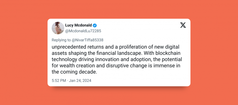 9 Types of Blockchain Digital Assets Explained (with Examples) 4 The featured image of the blog post "9 Types of Blockchain Digital Assets Explained (with Examples)," showing a tweet by user @McdonaldLu72285 on an orange background.