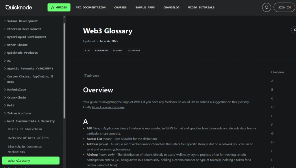 My Web3 Editorial QA Workflow for Accuracy, Trust, and Search Visibility 7 web3 glossary example on quicknode website